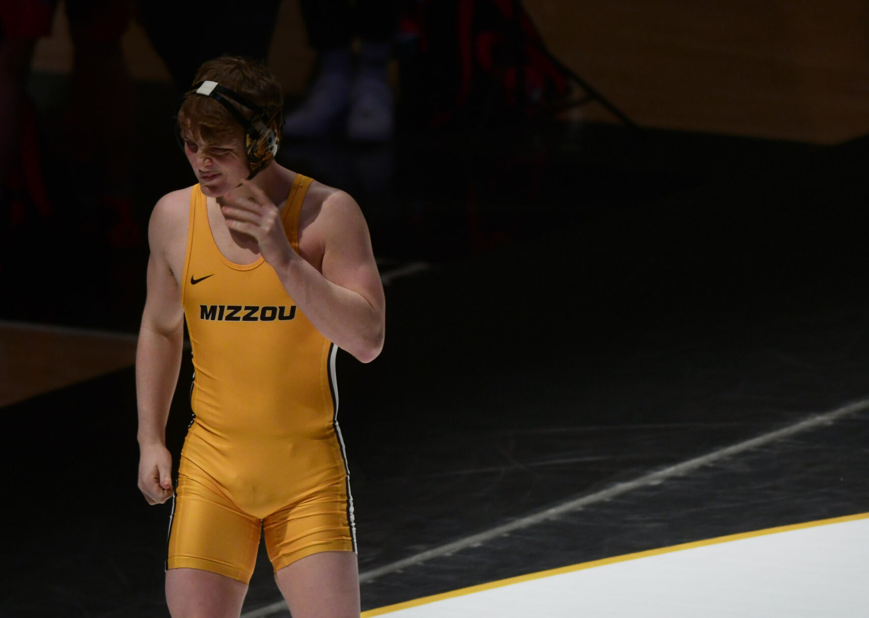 Mitchell Bohlken adjusts his earguard